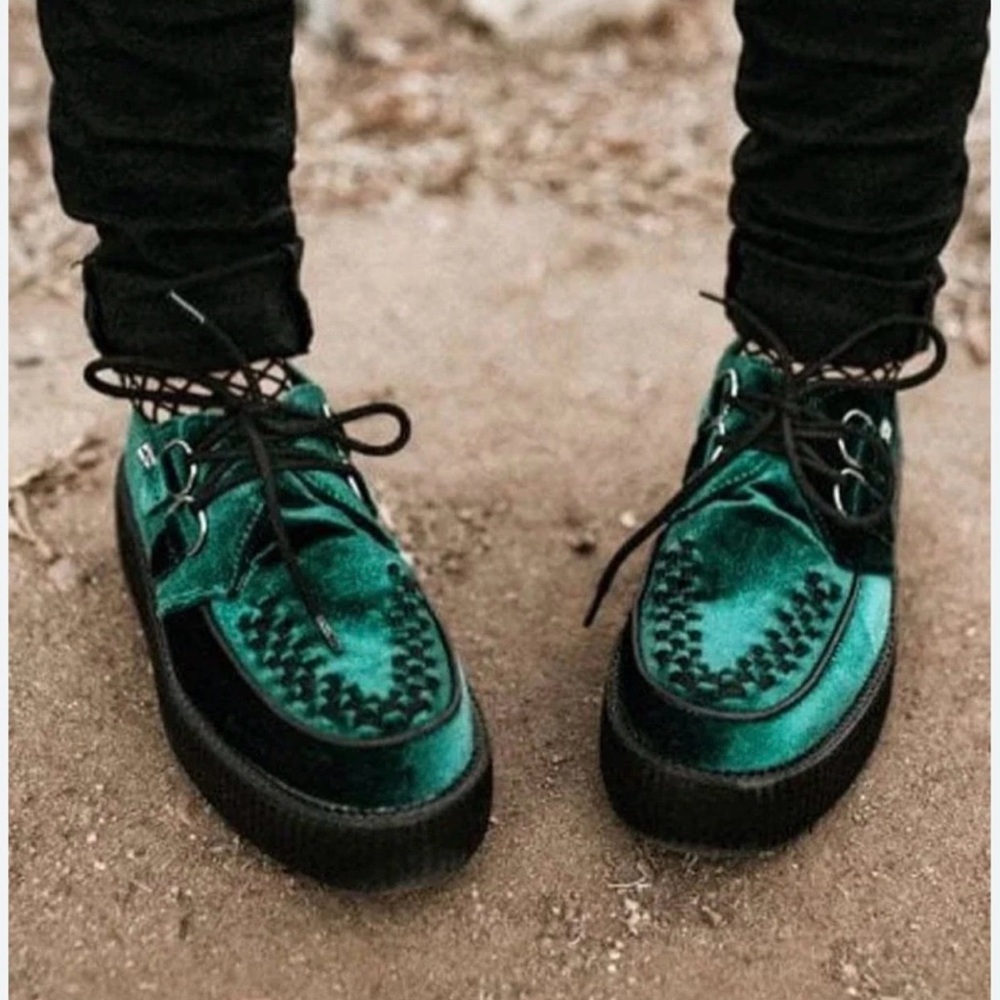 👞 T.U.K. Vintage Velvet Creepers — Emerald Green — Sz 41EU 7UK 8M US RUNS SMALL